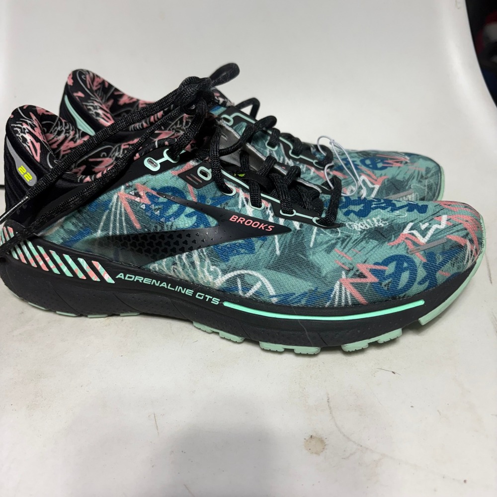 Brooks Adrenaline GTS 22 Running Shoes Womens Teal Pink Graffiti Print Sneakers